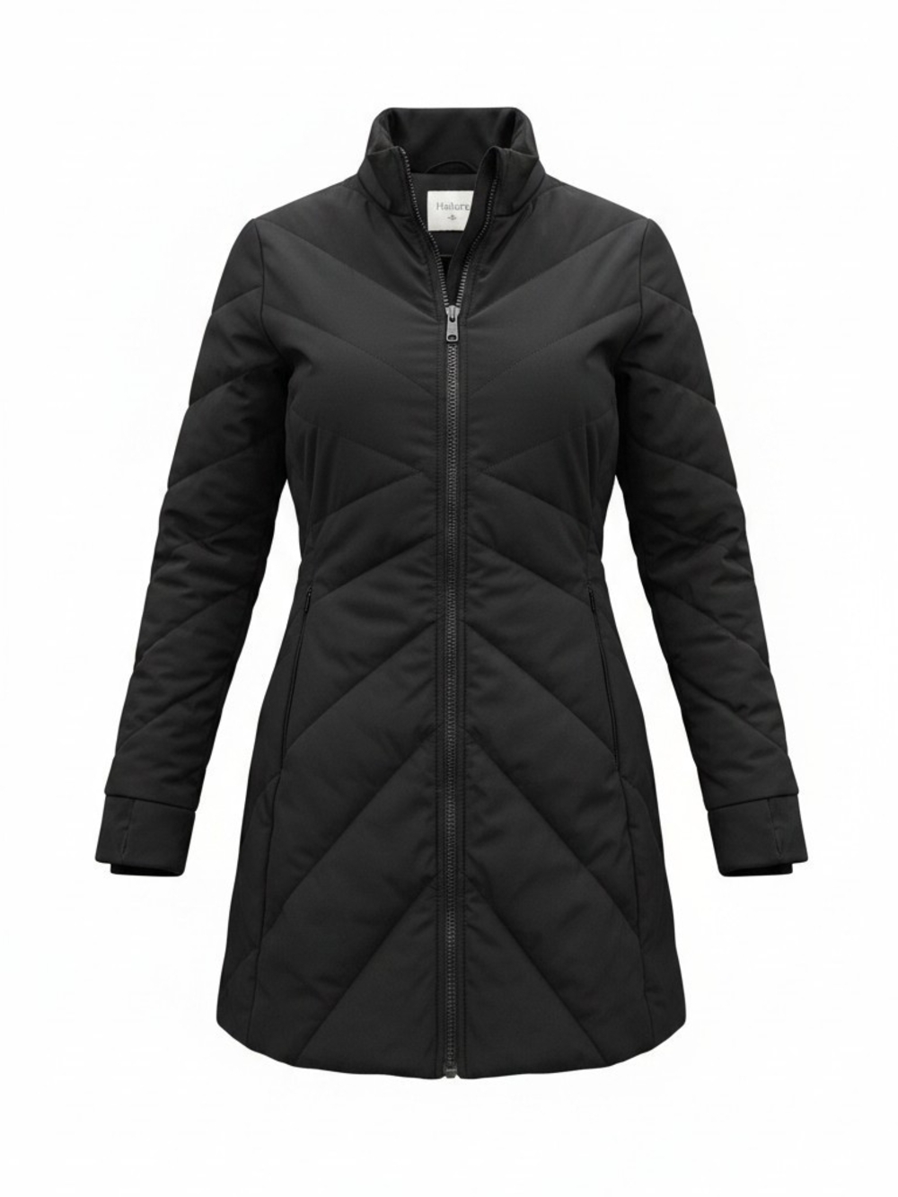 HALARA Black Quilted Mid-Length Puffer Coat